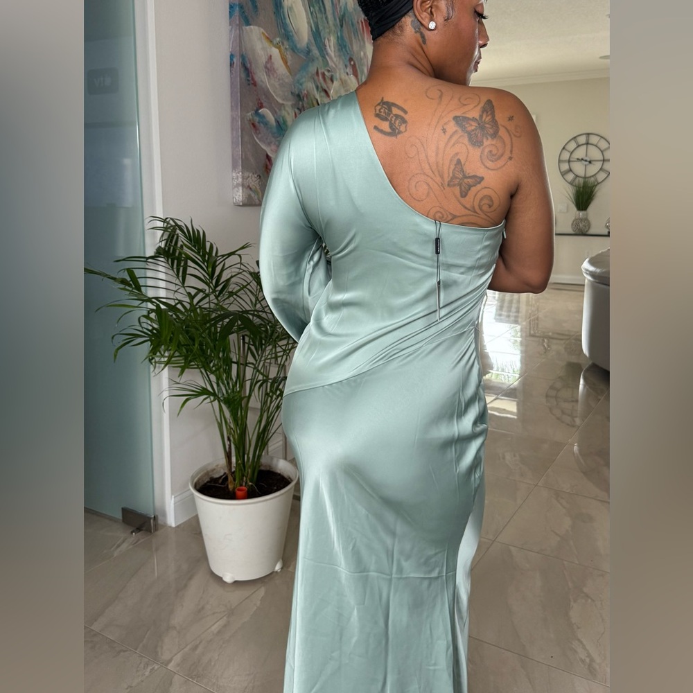 JLUXLABEL One-Shoulder Satin Dress in Light Green - Picture 5 of 5